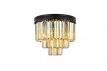  1231F20MB-GT/RC - Sydney 9 Light Matte Black Flush Mount Golden Teak (Smoky) Royal Cut Crystal