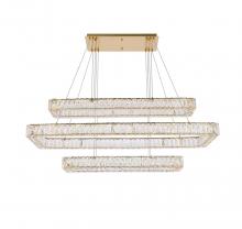 Elegant 3504G50L3G - Monroe 50 Inch LED Triple Rectangle Pendant in Gold