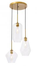 Elegant LD2268BR - Gene 3 light Brass and Clear glass pendant