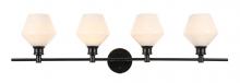  LD2321BK - Gene 4 Light Black and Frosted White Glass Wall Sconce