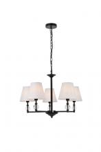  LD7024D25BK - Bethany 5 Lights Pendant in Black with White Fabric Shade