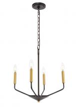 Elegant LD8023D18BK - Enzo 4 light Black and Brass pendant