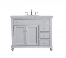  VF12342GR-VW - 42 Inch Single Bathroom Vanity in Light Grey with Ivory White Engineered Marble