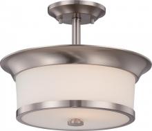  60/5450 - Mobili - 2 Light Semi Flush with Satin White Glass - Brushed Nickel Finish