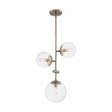  60/7124 - Sky - 3 Light Pendant with Clear Glass - Burnished Brass Finish