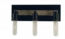  5438 Mblack - 3-Light Matte Black With Grey Oak Accents Loft Sconce